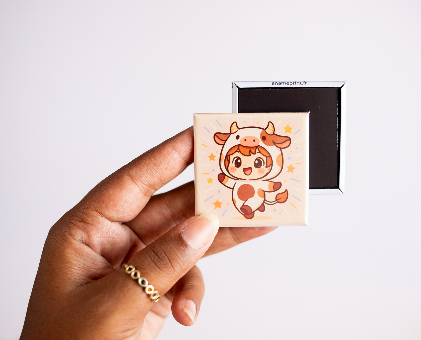 photo du magnet carré rigide illustré collection chibi zodiaque du signe astrologique du taureau