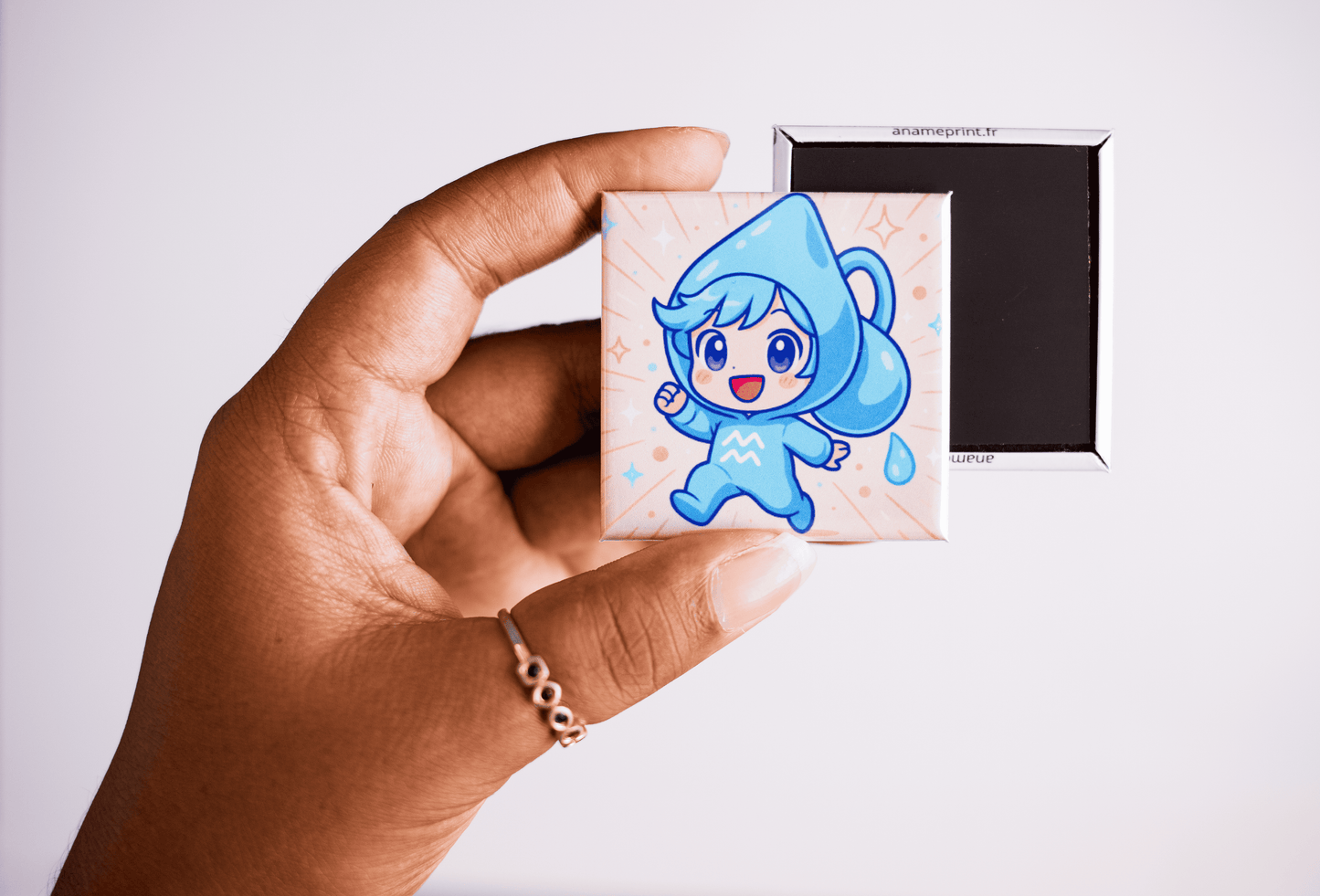 photo du signe verseau de la collection zodiaque chibi costume, magnet carré rigide illustré