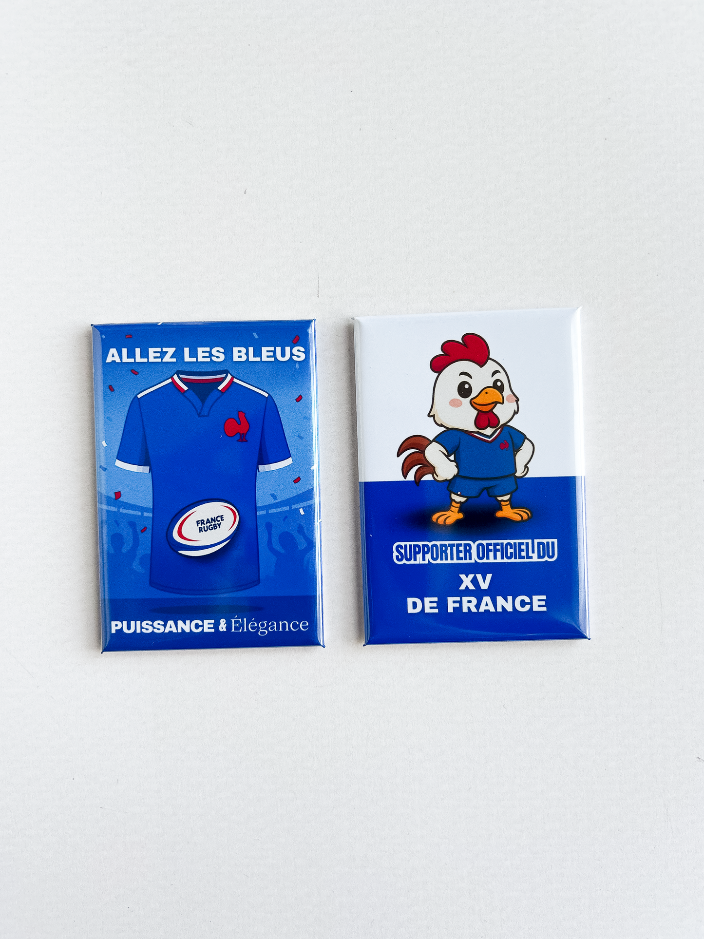 photo du magnet rectangle illustré rugby équipe de france: maillot + coq