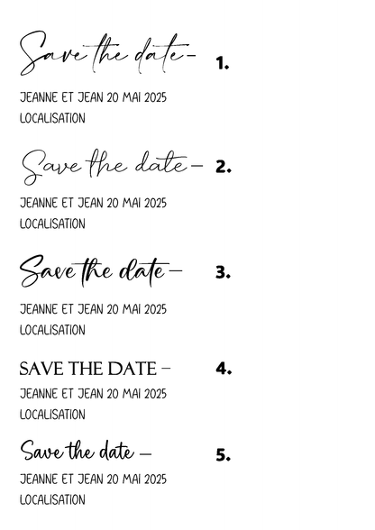photo des cinq polices d'écriture magnet mariage
