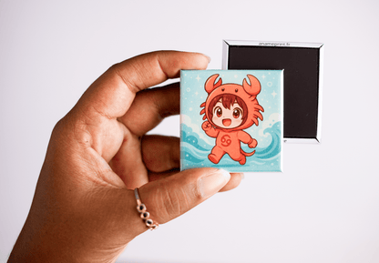 photo du signe cancer de la collection zodiaque chibi costume, magnet carré rigide illustré 