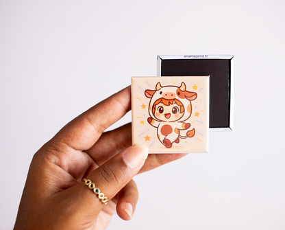 photo du magnet carré rigide illustré collection chibi zodiaque du signe astrologique du taureau